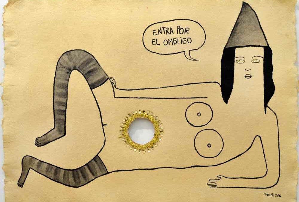 CAROL SOLAR El mal les entra por el ombligo-Acrílico y abalorios sobre papel-42x58cm-2016