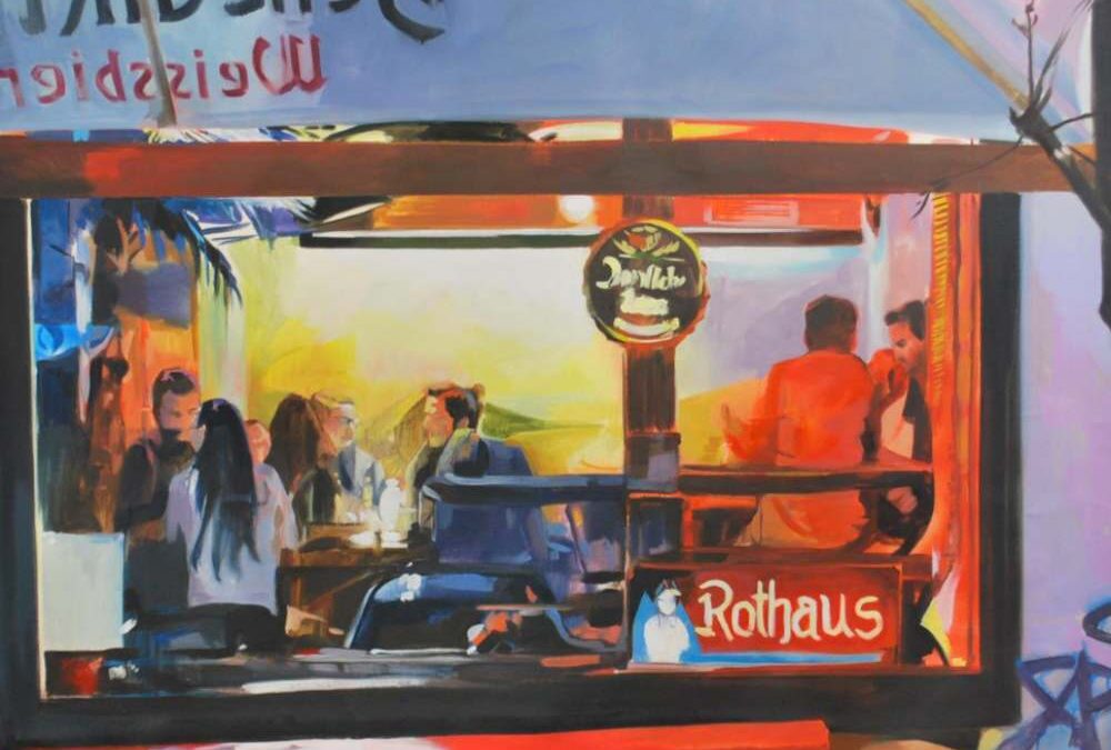 Vielzuerzählen. Óleo/lienzo. 92 x 120 cm LAURA NIETO | LUISA PITA | MUJERES MIRANDO MUJERES