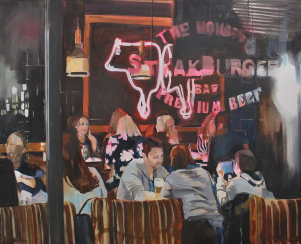 Sábado. Mixta/lienzo. 81 x 100 cm LAURA NIETO | LUISA PITA | MUJERES MIRANDO MUJERES